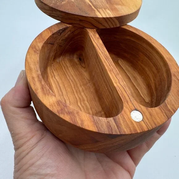 Olive wood  Salt and Pepper Cellar Box kitchen must have natural - Picture 5 of 11